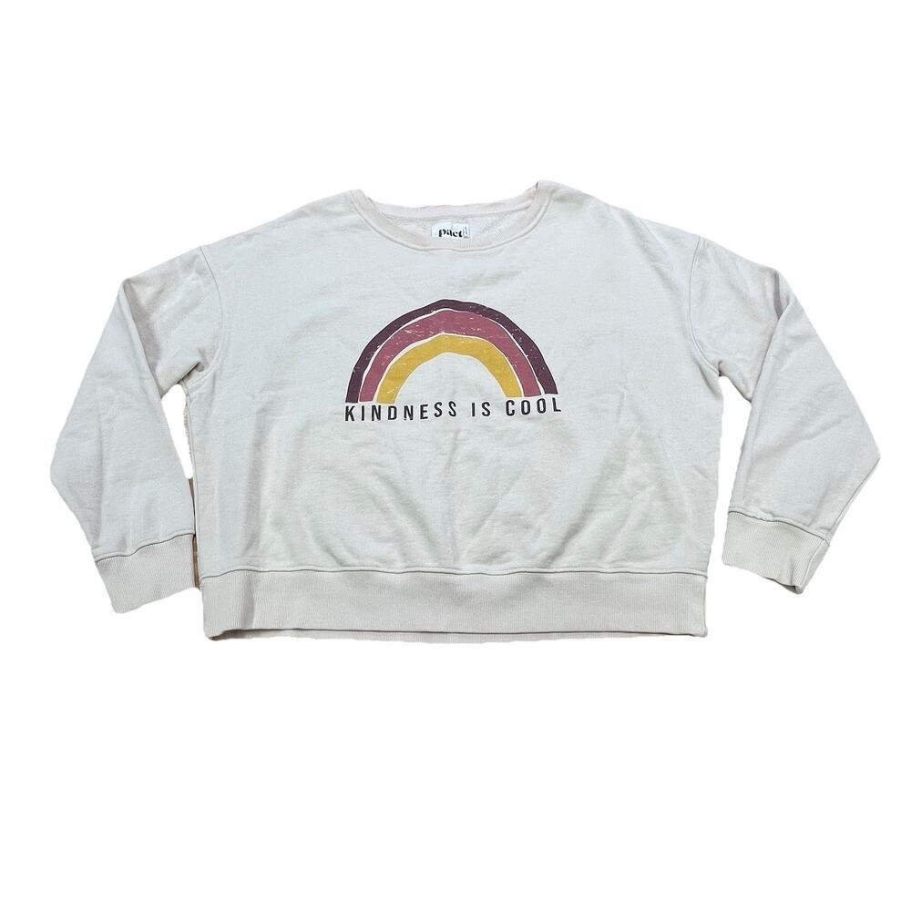 Pact Organic Sweatshirt Women’s Ivory Size L Kindness Is Cool Crewneck Cropped